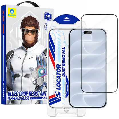 Folie de protectie Ecran Blueo Drop Resistant Applicator Pro pentru Apple iPhone 18 Pro / 17 Pro / 17 / 16 Pro, Sticla Securizata, Full Glue, Neagra