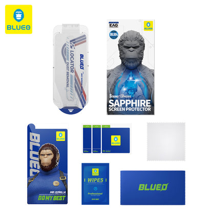 Folie de protectie Ecran Blueo Sapphire Applicator Pro pentru Apple iPhone 15 Pro Max, Sticla Securizata, Full Glue, Neagra
