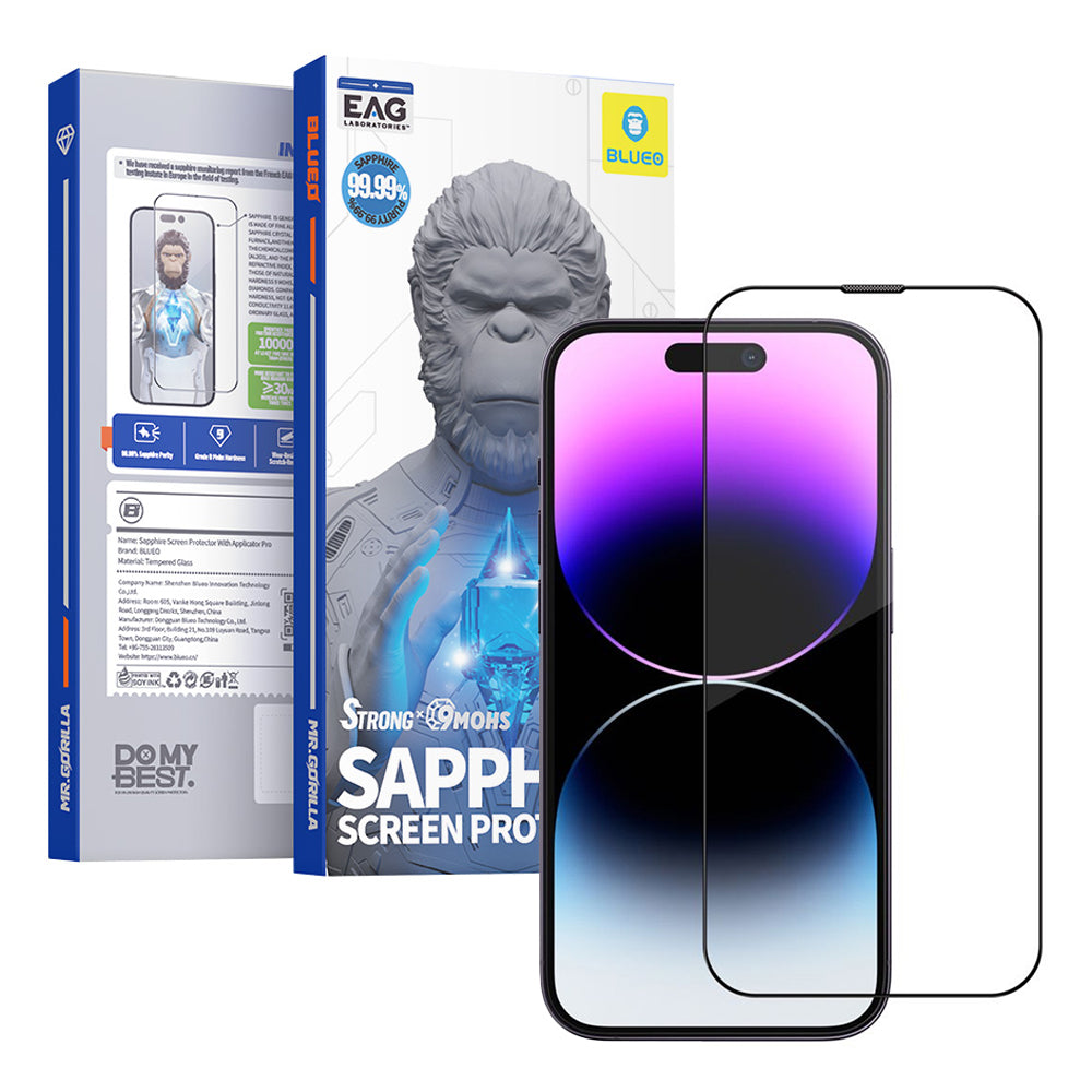 Folie de protectie Ecran Blueo Sapphire Applicator Pro pentru Apple iPhone 15 Pro, Sticla Securizata, Full Glue, Neagra