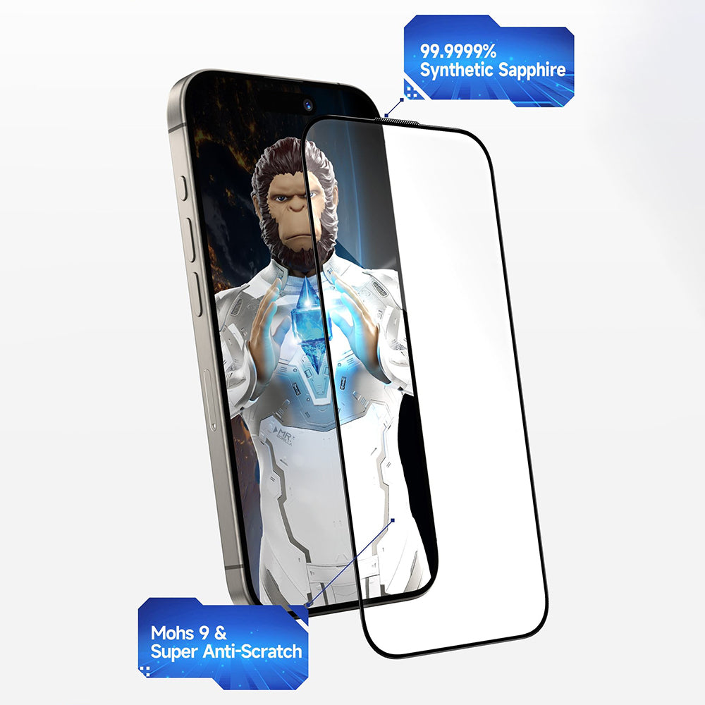 Folie de protectie Ecran Blueo Sapphire Applicator Pro pentru Apple iPhone 16 Pro, Sticla Securizata, Full Glue, Neagra
