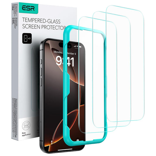 Folie de protectie Ecran ESR pentru Apple iPhone 17 / 16 Pro, Sticla Securizata, Full Glue, Set 3 bucati