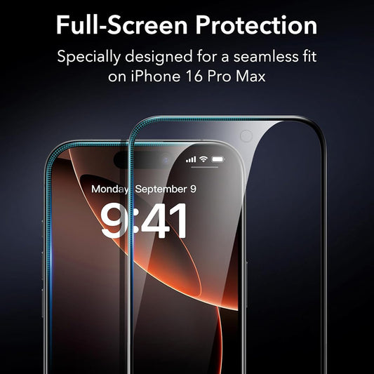 Folie de protectie Ecran ESR pentru Apple iPhone 17 / 16 Pro, Sticla Securizata, Full Glue, Set 3 bucati