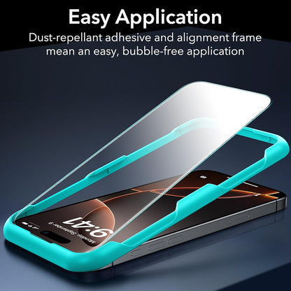 Folie de protectie Ecran ESR pentru Apple iPhone 17 / 16 Pro, Sticla Securizata, Full Glue, Set 3 bucati