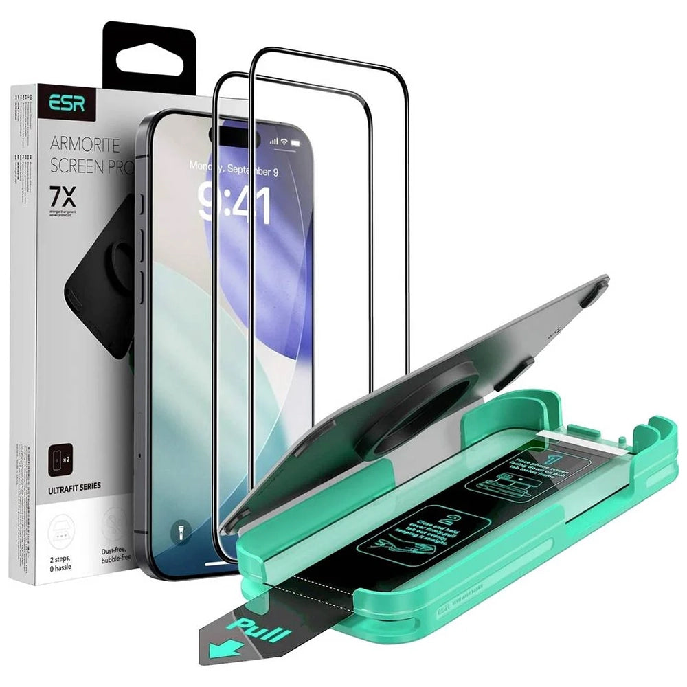 Folie de protectie Ecran ESR Armorite UltraFit pentru Apple iPhone 18 Pro Max / 17 Pro Max, Sticla Securizata, Full Glue, Set 2 bucati, Neagra