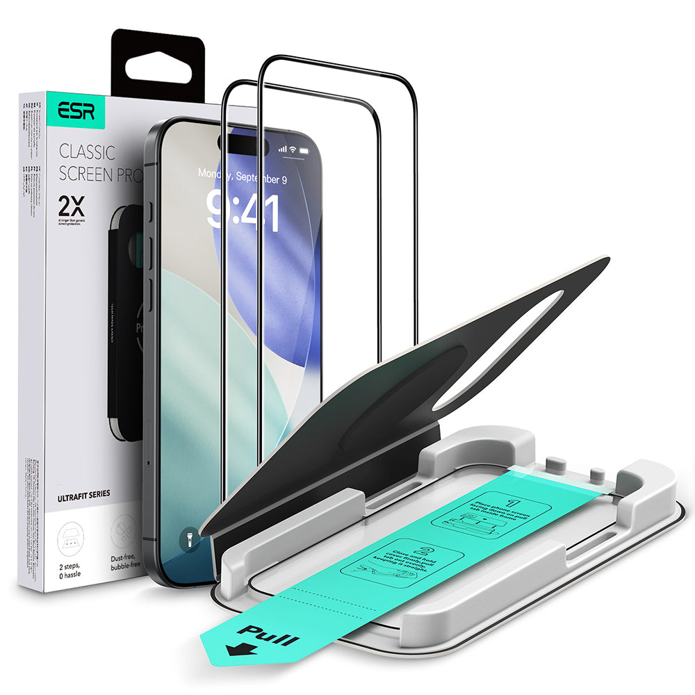 Folie de protectie Ecran ESR UltraFit Classic pentru Apple iPhone 18 Pro / 17 Pro, Sticla Securizata, Full Glue, Set 2 bucati, Neagra