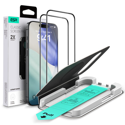 Folie de protectie Ecran ESR UltraFit pentru Apple iPhone 17 Pro, Sticla Securizata, Full Glue, Set 2 bucati, Neagra