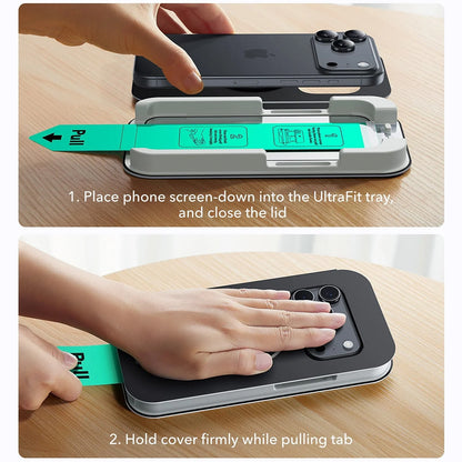 Folie de protectie Ecran ESR UltraFit pentru Apple iPhone 18 Pro / 17 Pro, Sticla Securizata, Full Glue, Set 3 bucati, Neagra
