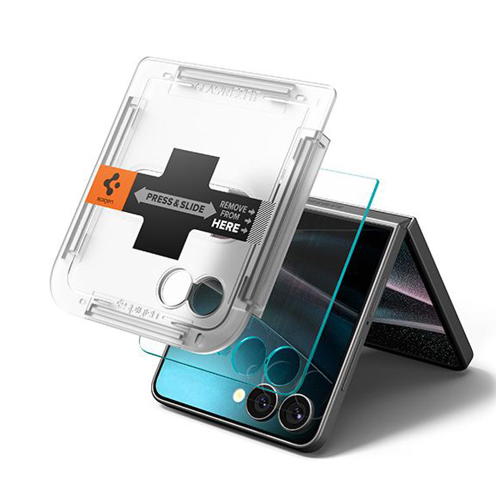 Folie de protectie Ecran Exterior Spigen GlastR EZ FIT pentru Samsung Galaxy Z Flip7 F766, Sticla Securizata, Full Glue, Set 2 bucati AGL09585