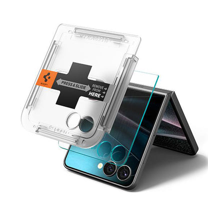 Folie de protectie Ecran Exterior Spigen GlastR EZ FIT pentru Samsung Galaxy Z Flip7 F766, Sticla Securizata, Full Glue, Set 2 bucati AGL09585