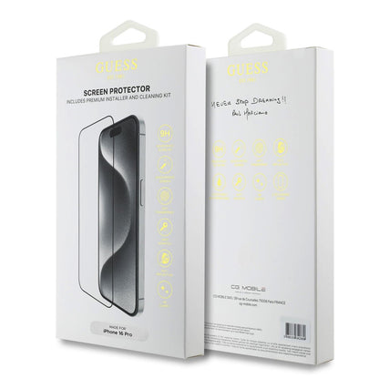 Folie de protectie Ecran Guess Classic Outline pentru Apple iPhone 16 Pro, Sticla Securizata, Full Glue, 2.5D, Neagra GUTGP16LBOKGCIT