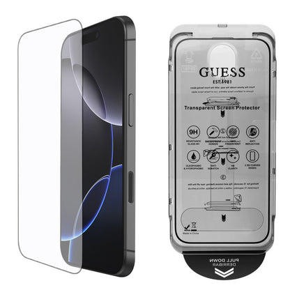 Folie de protectie Ecran Guess Classic Outline pentru Apple iPhone 16, Sticla Securizata, Full Glue, 2.5D, Neagra GUTGP16SBOKGCIT