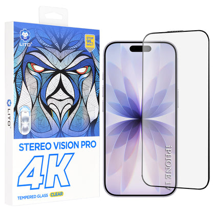 Folie de protectie Ecran Lito D+ Max 4K pentru Apple iPhone 17 / 16 Pro, Sticla Securizata, Full Glue, Neagra