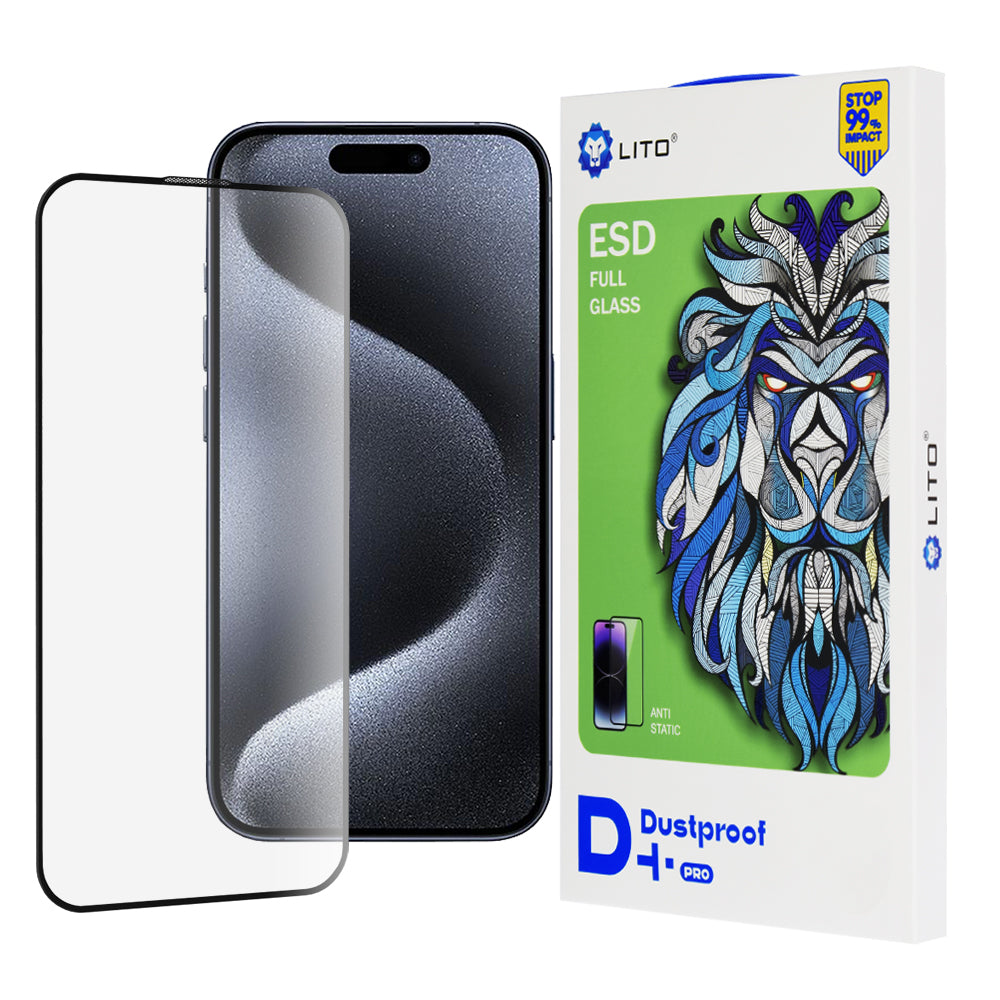 Folie de protectie Ecran Lito D+ Pro Dustproof pentru Apple iPhone 15 Pro, Sticla Securizata, Full Glue, Neagra