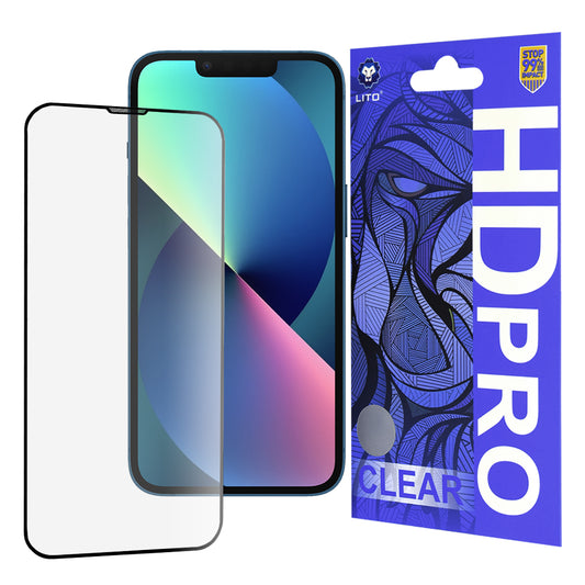 Folie de protectie Ecran Lito HD Pro Clear pentru Apple iPhone 17e / 16e / 14 / 13 Pro, Sticla Securizata, Full Glue, Neagra