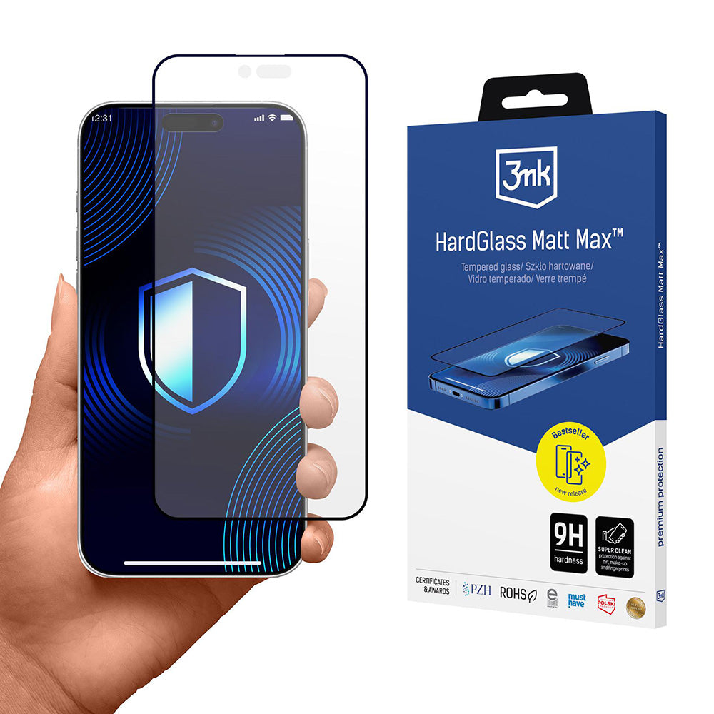 Folie de protectie Ecran Matte 3MK HardGlass Max pentru Apple iPhone 17 Air, Sticla Securizata, Full Glue, Neagra