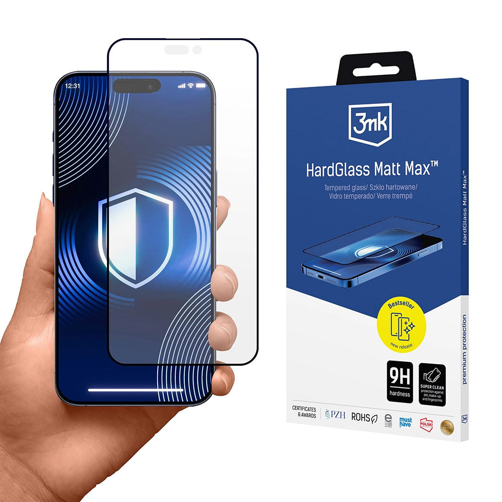 Folie de protectie Ecran Matte 3MK HardGlass Max pentru Apple iPhone 17 Pro, Sticla Securizata, Full Glue, Neagra