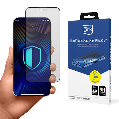 Folie de protectie Ecran Matte Privacy 3MK HardGlass Max pentru Apple iPhone 17 Air, Sticla Securizata, Full Glue
