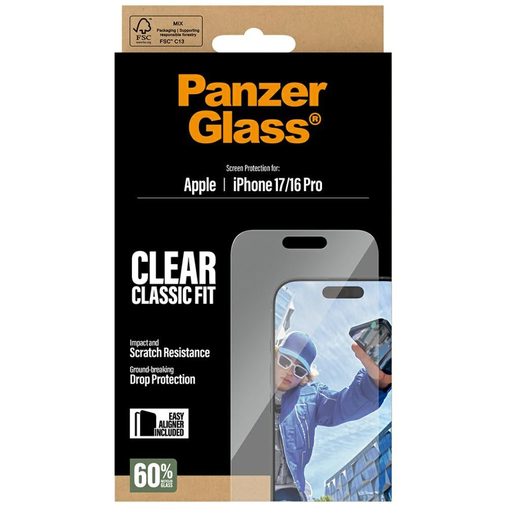 Folie de protectie Ecran PanzerGlass Classic Fit EasyAligner pentru Apple iPhone 17 / 16 Pro, Sticla Securizata, Full Glue