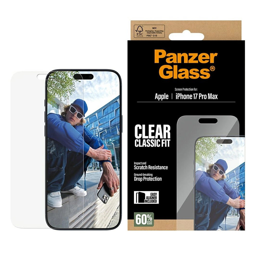 Folie de protectie Ecran PanzerGlass Classic Fit EasyAligner pentru Apple iPhone 17 Pro Max, Sticla Securizata, Full Glue