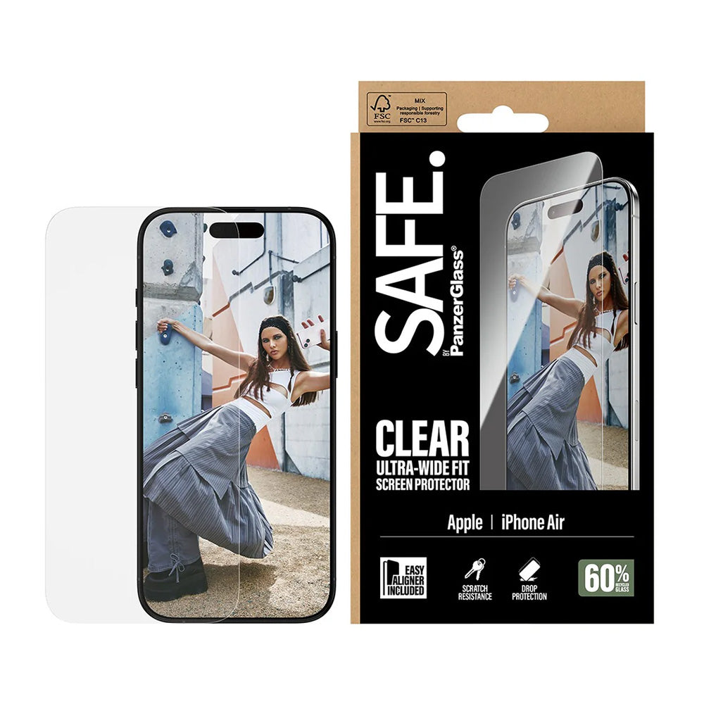 Folie de protectie Ecran PanzerGlass Safe. Ultra-Wide Fit EasyAligner pentru Apple iPhone 17 Air, Sticla Securizata, Full Glue
