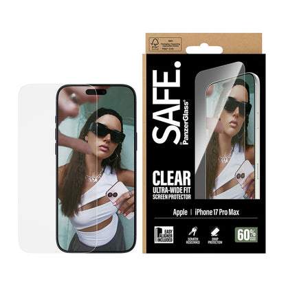 Folie de protectie Ecran PanzerGlass Safe. Ultra-Wide Fit EasyAligner pentru Apple iPhone 17 Pro Max, Sticla Securizata, Full Glue