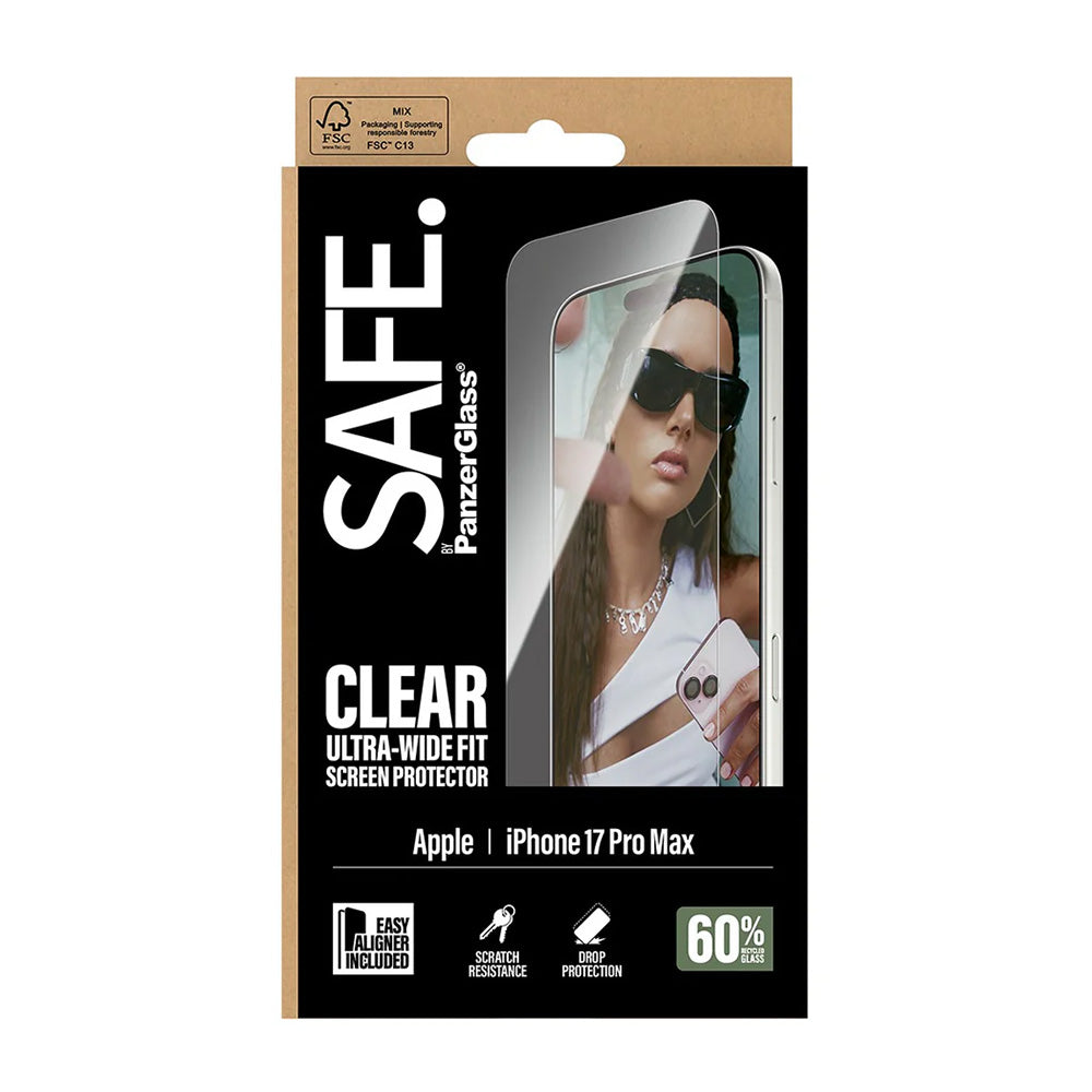 Folie de protectie Ecran PanzerGlass Safe. Ultra-Wide Fit EasyAligner pentru Apple iPhone 17 Pro Max, Sticla Securizata, Full Glue