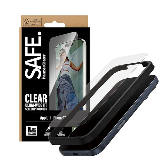 Folie de protectie Ecran PanzerGlass Safe. Ultra-Wide Fit EasyAligner pentru Apple iPhone 17 Pro, Sticla Securizata, Full Glue