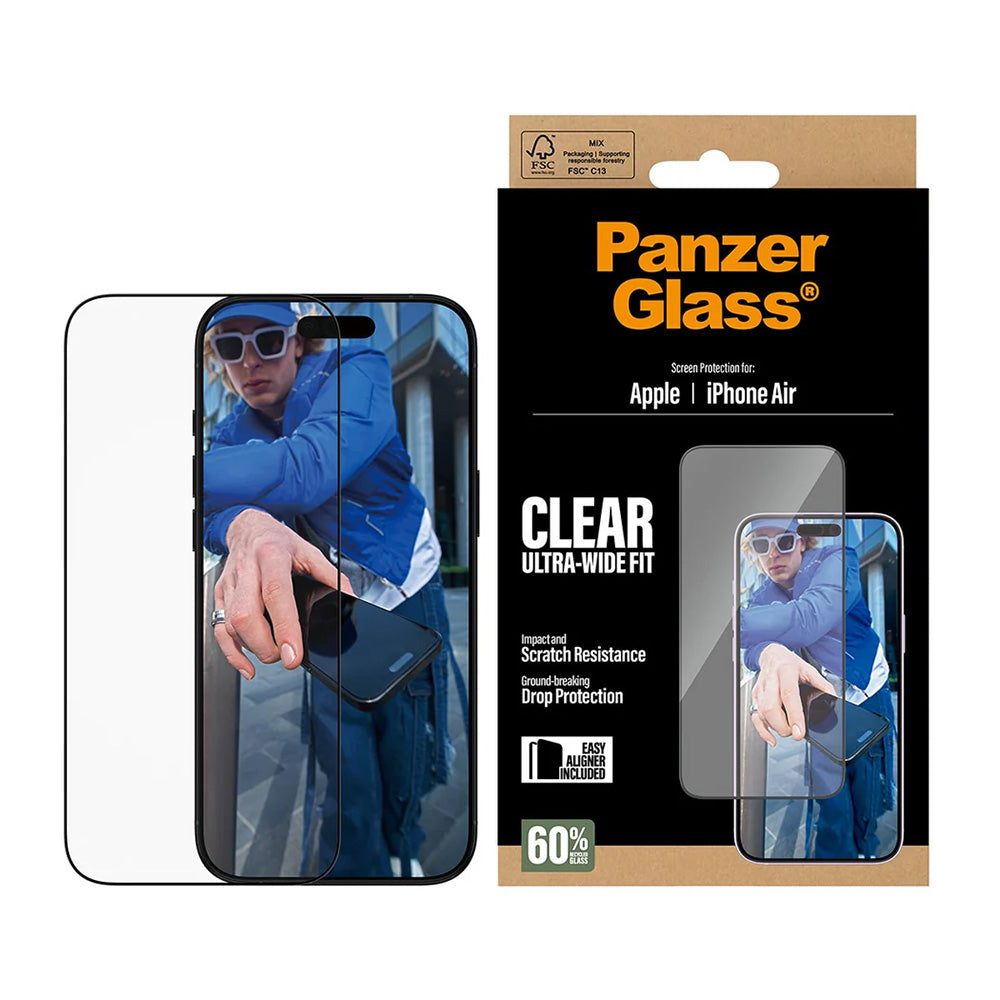 Folie de protectie Ecran PanzerGlass Ultra-Wide Fit EasyAligner pentru Apple iPhone 17 Air, Sticla Securizata, Full Glue, Neagra