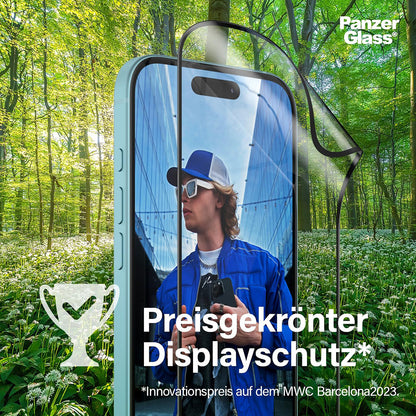 Folie de protectie Ecran PanzerGlass Ultra-Wide Fit EyeCare pentru Apple iPhone 16 Pro, Sticla Securizata, Full Glue, Neagra