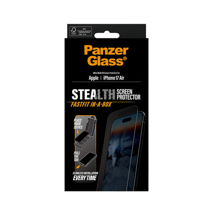 Folie de protectie Ecran PanzerGlass Ultra-Wide Fit Stealth Fastfit pentru Apple iPhone 17 Air, Sticla Securizata, Full Glue, Neagra
