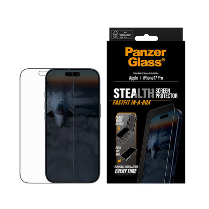 Folie de protectie Ecran PanzerGlass Ultra-Wide Fit Stealth Fastfit pentru Apple iPhone 17 Pro, Sticla Securizata, Full Glue, Neagra