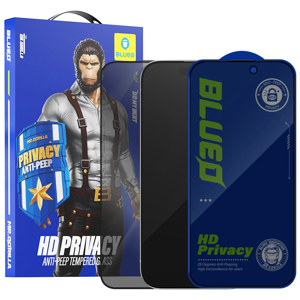 Folie de protectie Ecran Privacy Blueo Anti-Peep pentru Apple iPhone 14 Pro, Sticla Securizata, Full Glue