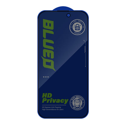Folie de protectie Ecran Privacy Blueo Anti-Peep pentru Apple iPhone 16 / 15, Sticla Securizata, Full Glue