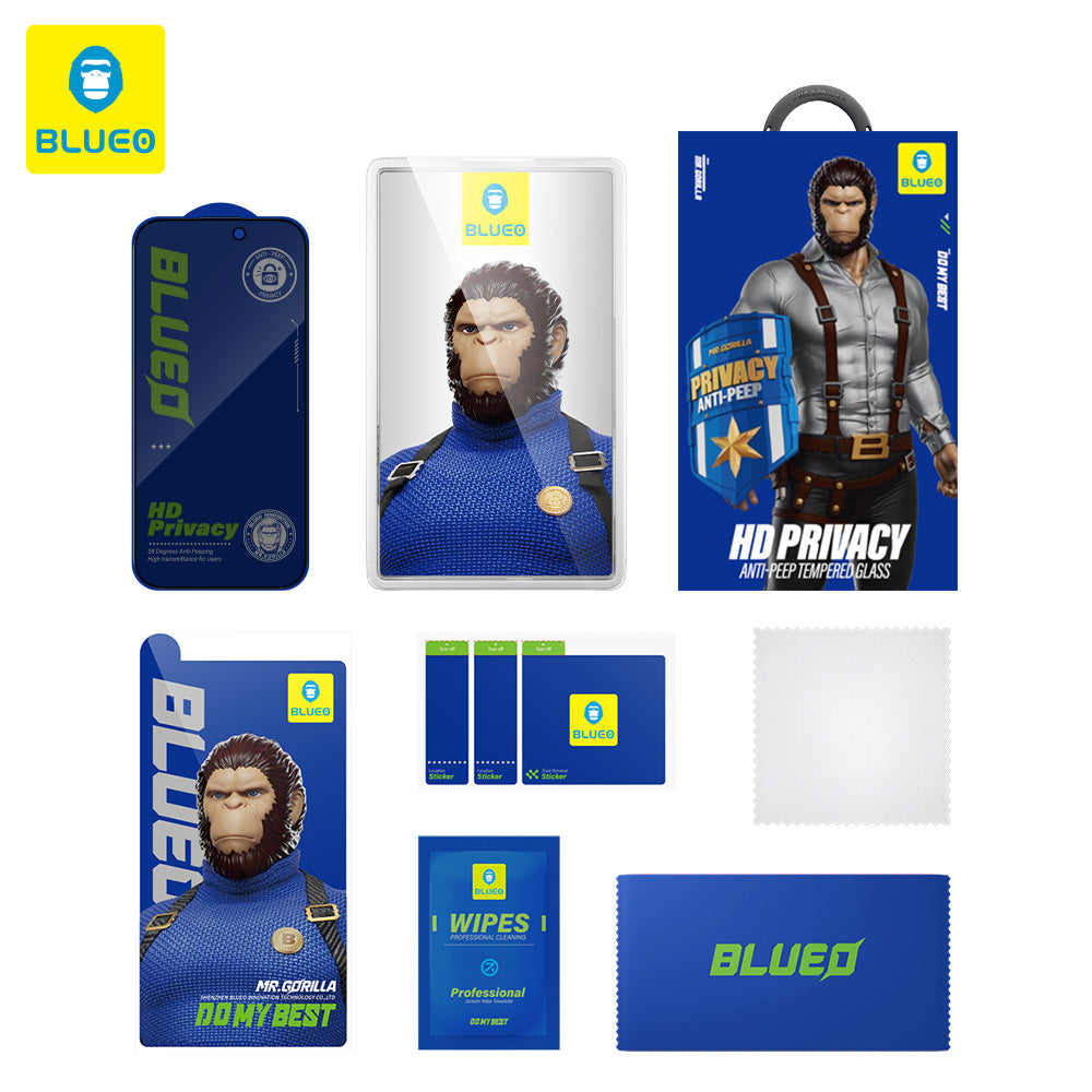 Folie de protectie Ecran Privacy Blueo Anti-Peep pentru Apple iPhone 16 / 15, Sticla Securizata, Full Glue