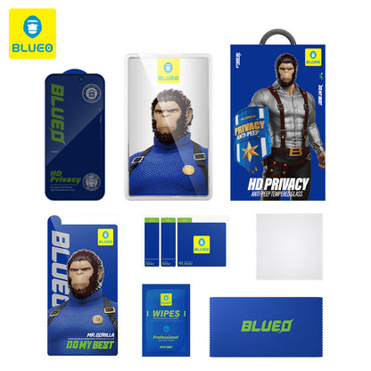 Folie de protectie Ecran Privacy Blueo Anti-Peep pentru Apple iPhone 16 / 15, Sticla Securizata, Full Glue