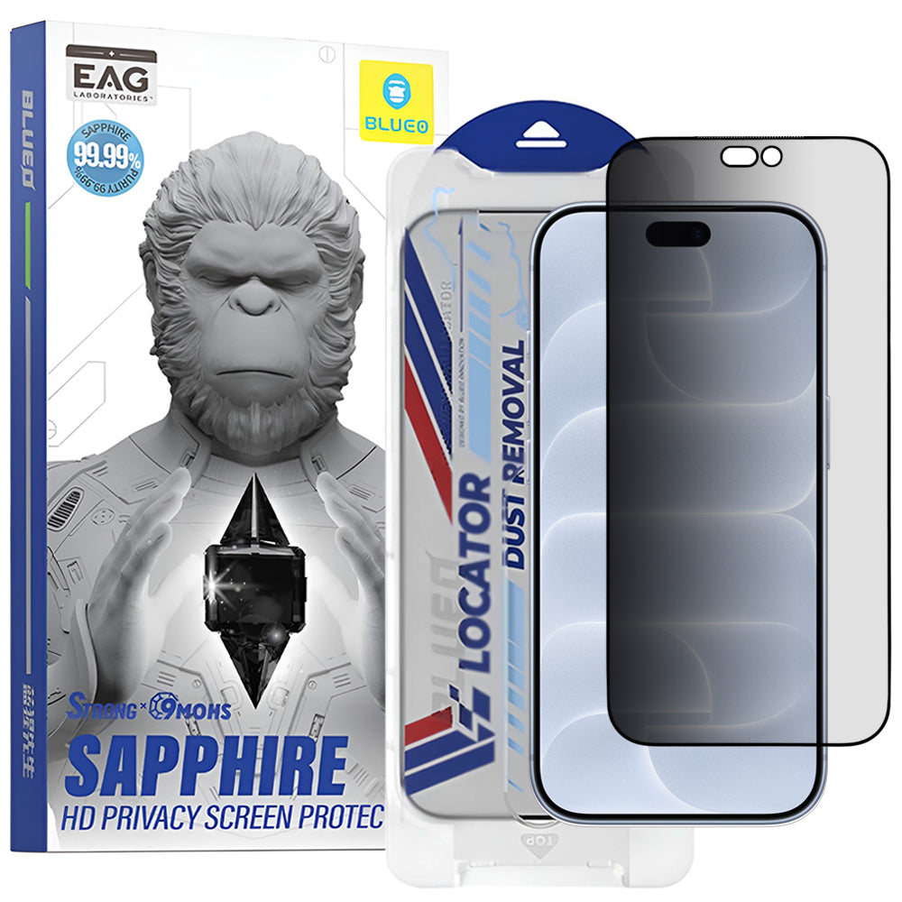 Folie de protectie Ecran Privacy Blueo Premium Sapphire Applicator pentru Apple iPhone 18 Pro, Sticla Securizata, Full Glue