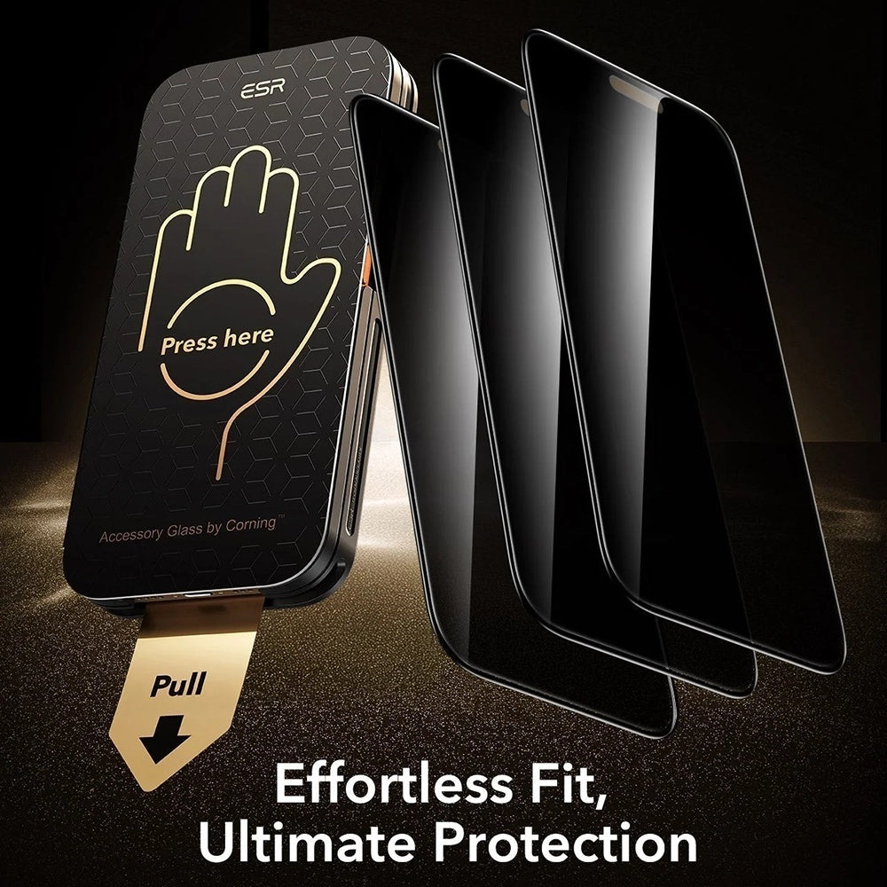 Folie de protectie Ecran Privacy ESR Armorite Pro UltraFit pentru Apple iPhone 18 Pro Max, Sticla Securizata, Full Glue, Set 3 bucati