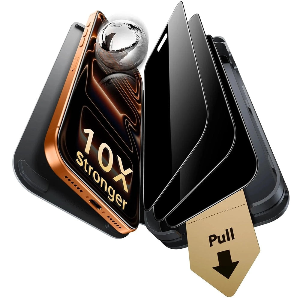 Folie de protectie Ecran Privacy ESR Armorite Pro UltraFit pentru Apple iPhone 18 Pro Max, Sticla Securizata, Full Glue, Set 3 bucati