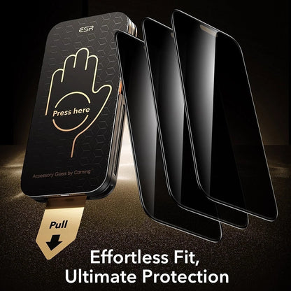 Folie de protectie Ecran Privacy ESR Armorite Pro UltraFit pentru Apple iPhone 18 Pro, Sticla Securizata, Full Glue, Set 3 bucati