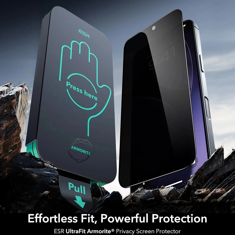Folie de protectie Ecran Privacy ESR Armorite UltraFit pentru Apple iPhone 17 Air, Sticla Securizata, Full Glue, Set 3 bucati