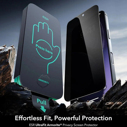 Folie de protectie Ecran Privacy ESR Armorite UltraFit pentru Apple iPhone 17 Air, Sticla Securizata, Full Glue, Set 3 bucati