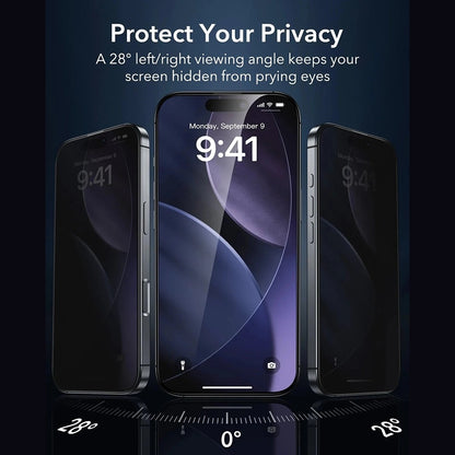 Folie de protectie Ecran Privacy ESR Armorite UltraFit pentru Apple iPhone 17 Pro Max, Sticla Securizata, Full Glue, Set 3 bucati
