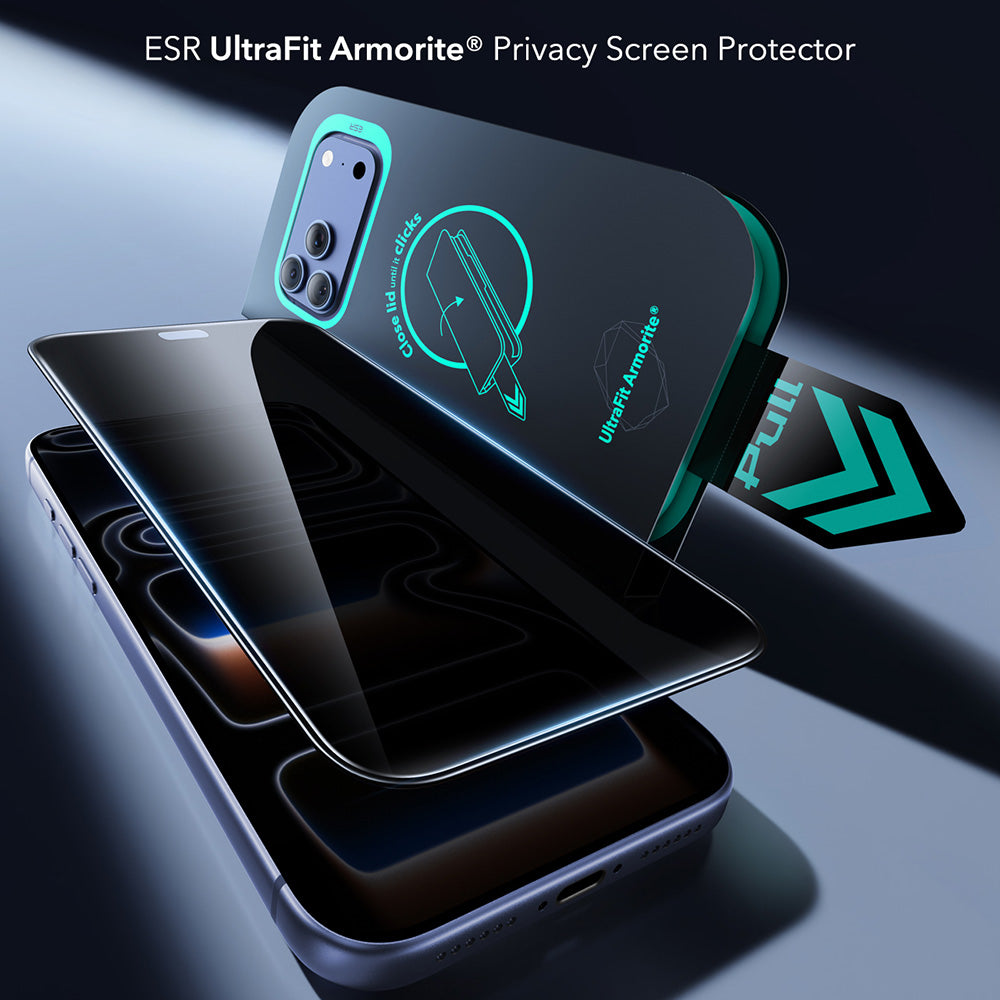 Folie de protectie Ecran Privacy ESR Armorite UltraFit pentru Apple iPhone 18 Pro Max, Sticla Securizata, Full Glue, Set 2 bucati