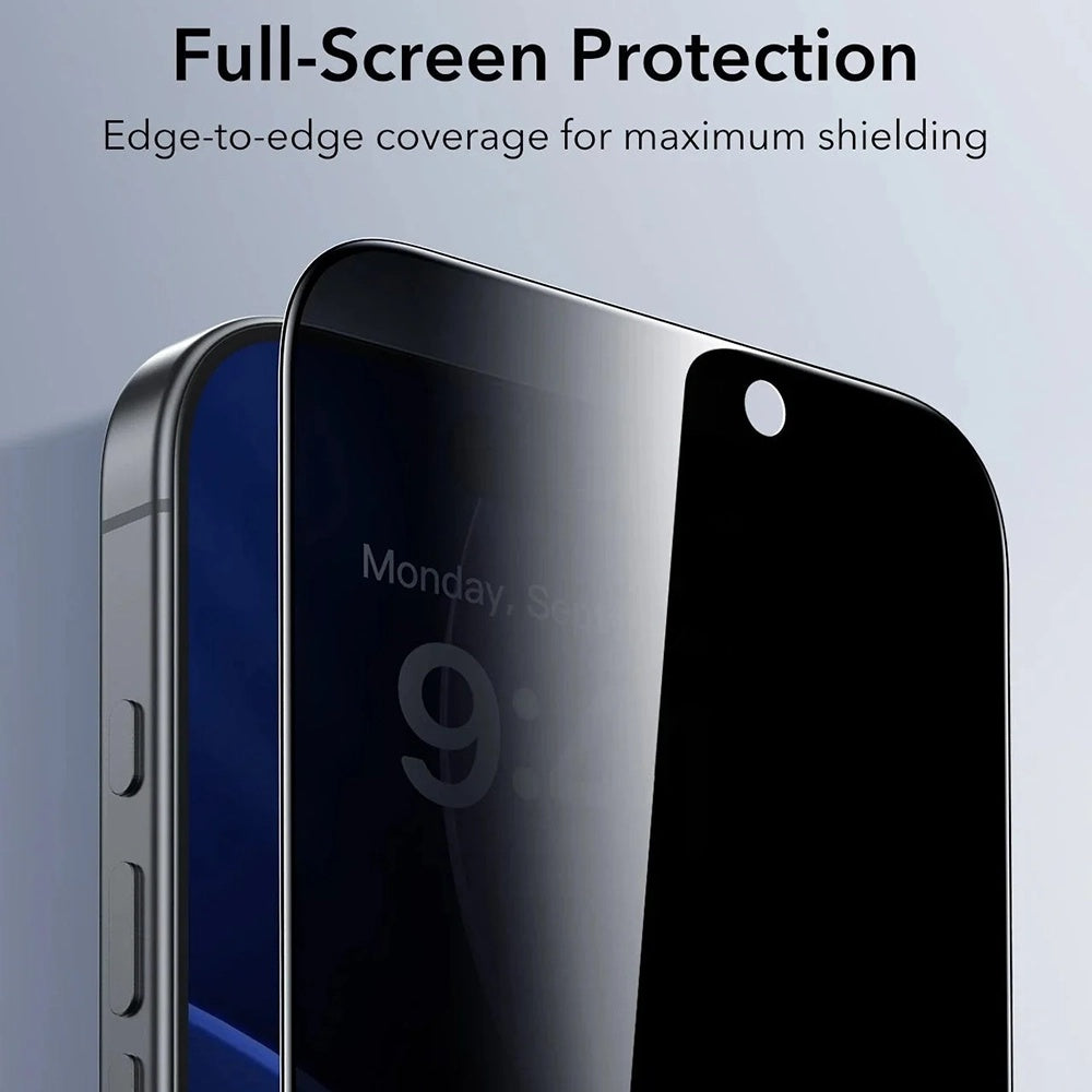 Folie de protectie Ecran Privacy ESR UltraFit Classic pentru Apple iPhone 18 Pro, Sticla Securizata, Full Glue, Set 3 bucati