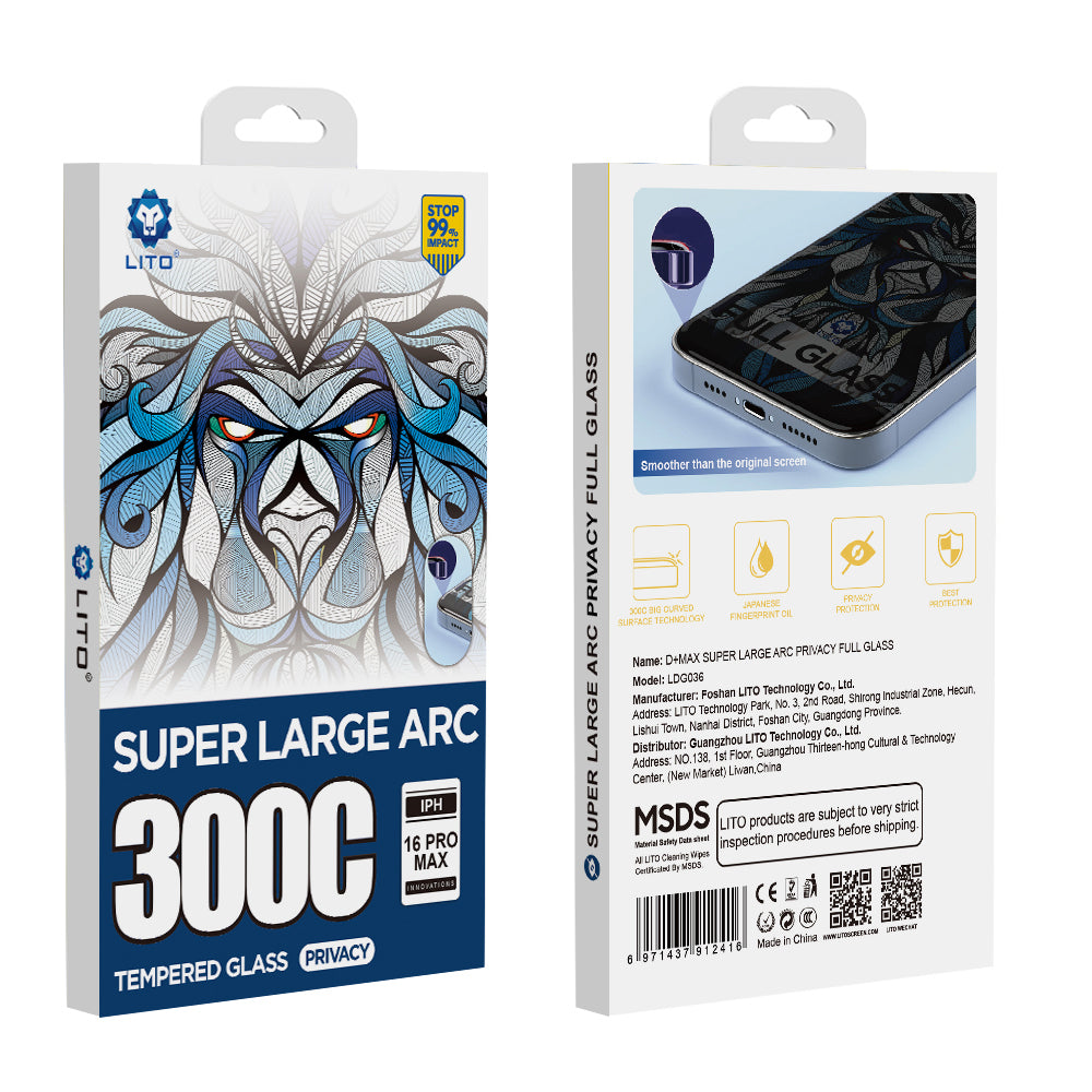 Folie de protectie Ecran Privacy Lito D+ Max 300C pentru Apple iPhone 16 Plus, Sticla Securizata, Full Glue