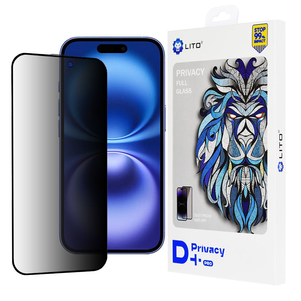 Folie de protectie Ecran Privacy Lito D+ Pro pentru Apple iPhone 16, Sticla Securizata, Full Glue