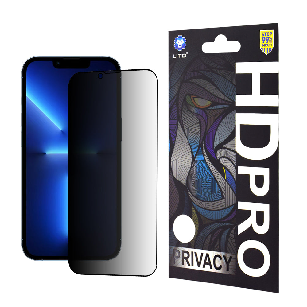Folie de protectie Ecran Privacy Lito HD Pro pentru Apple iPhone 14 Plus / 13 Pro Max, Sticla Securizata, Full Glue