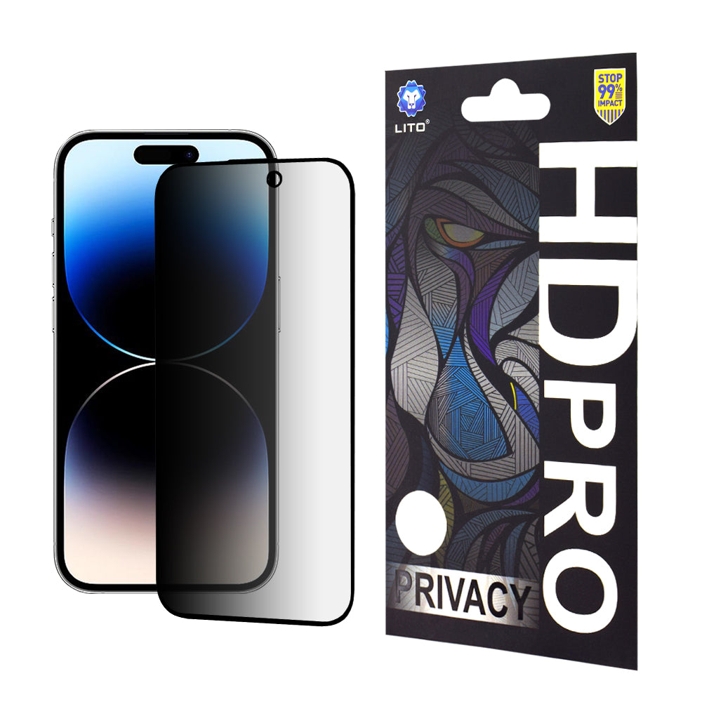 Folie de protectie Ecran Privacy Lito HD Pro pentru Apple iPhone 14 Pro, Sticla Securizata, Full Glue