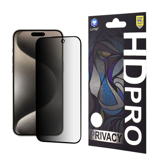 Folie de protectie Ecran Privacy Lito HD Pro pentru Apple iPhone 15 Pro Max, Sticla Securizata, Full Glue