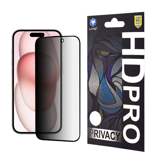 Folie de protectie Ecran Privacy Lito HD Pro pentru Apple iPhone 15, Sticla Securizata, Full Glue